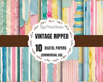 Torn Paper Effect Backgrounds, Ripped And Torn Digital Sheets, Pastel Paper Pack, Torn Paper Look Printable Paper, Ripped Edge