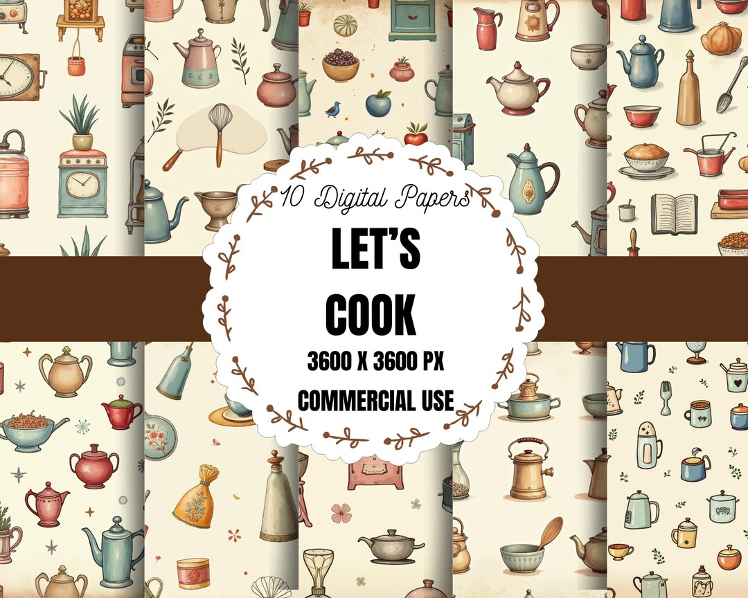 Paper Kichen Chef Theme Digital Paper, Modern Kitchen Paper Pack, Kitchen Craft ...
