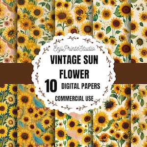 Sunflower Digital Paper, Sunflower Printable Pages For Journals, Printable Sunflower Paper For Tags, Sunflower Paper For Greeting Cards