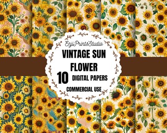 Sunflower Digital Paper, Sunflower Printable Pages For Journals, Printable Sunflower Paper For Tags, Sunflower Paper For Greeting Cards
