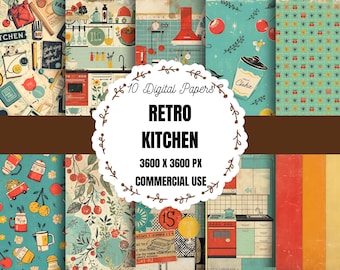Retro Kitchen Digital Paper, Vintage Kitchen Digital Paper, Mid Century Kitchen Digital Paper, 1950s Kitchen Digital Paper, Retro Cooking