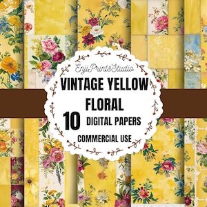Yellow Watercolor Flowers Paper, Sunshine Floral Scrapbook Paper, Yellow Floral Backgrounds Printable, Summer Blooms Digital Paper Pack