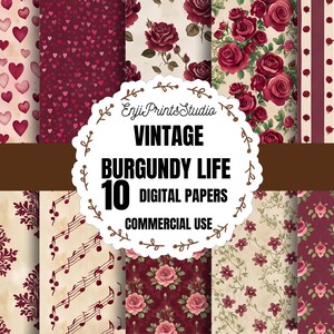 Fogli di carta digitale bordeaux, carta per scrapbooking bordeaux, sfondo digitale bordeaux, carta stampabile bordeaux, download digitale bordeaux
