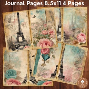 Pages de journal Tour Eiffel, Pages de carnet de voyage Paris, Pages de scrapbooking Tour Eiffel, Pages de carnet parisien, Pages imprimables Tour Eiffel