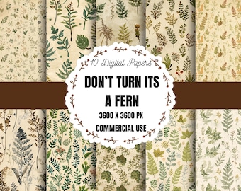 Fern Botanical Backgrounds, Fern Leaf Printable, Fern Pattern Scrapbook Sheets, Greenery Fern Craft Supplies, Watercolor Fern Leaf