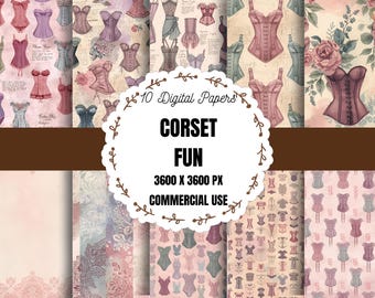 Vintage Corset Printable Paper, Victorian Corset Digital Download, Antique Corset Ephemera, Retro Lingerie Collage Sheet, Vintage Fashion