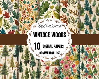 Woodland Animals Backgrounds, Woodland Nursery Scrapbook Paper, Forest Vibes Digital Paper, Digital Paper With Woodland Creatures