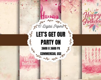 Birthday Scrapbook Paper, Printable Birthday Background, Card Making Digital Paper, Birthday Party Paper Pack, Birthday Cake Pattern Paper
