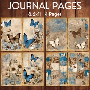 Vintage Butterfly Junk Journal Pages, Vintage Butterflies Junk Journal Decor, Printable Junk Journal Paper, Digital Collage Sheet, Blue