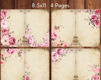 Pink Roses Junk Journal Pages, Vintage Rose Printable Ephemera, Pink Floral Scrapbook Paper, Victorian Rose Journal Pages, Pink Rose Paper