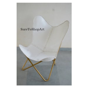 White Leather Butterfly Chair , Stylish Home Decor Chair - Garden/Living room/Patio Outdoor