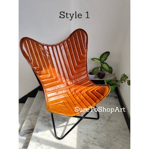 Butterfly Chair, Brown Leather Butterfly Cover With Folding iron Frame, Replacement Buytterfly Cover