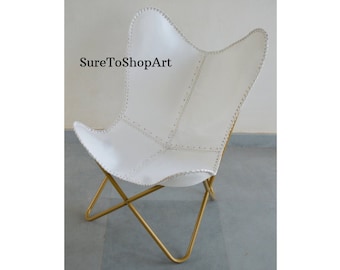 White Leather Butterfly Chair , Stylish Home Decor Chair - Garden/Living room/Patio Outdoor