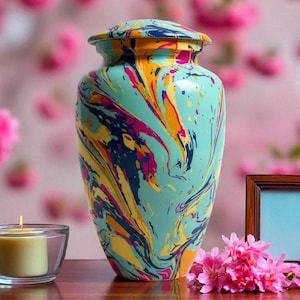 Full Size Cremation Urn: Multicolor Metal Funeral Urn (10 Inch)
