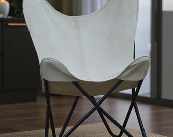 Handmade Canvas Butterfly Chair: Black Iron Frame, Easy Assembly