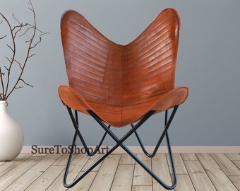 Leather Butterfly Chair: Brown Folding Patio Chair