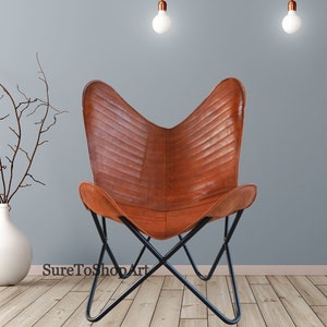 Leather Butterfly Chair, Brown Folding Chair, Home\Living\Patio Chair