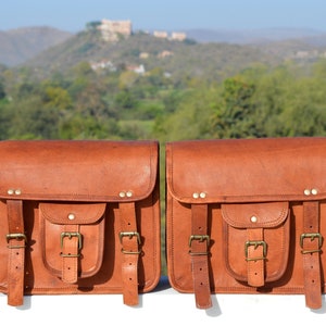 Sac de moto en cuir personnalisé, sacoches latérales marron, sac à outils de vélo en cuir