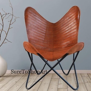Leather Butterfly Chair,Comfortable Leather Chair With Folding Iron  Frame