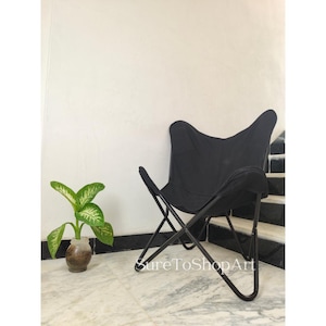 Black Canvas Butterfly Chair With Black Iron Folding Frame,Easy To Assemble,Stylish And Comfortable Home/Living/Patio Chairs-Father&#39;s Day