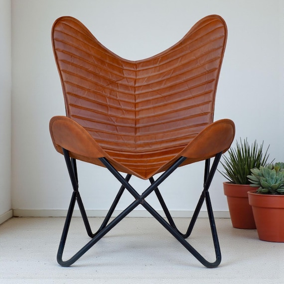 Brown Padded Leather Butterfly Chair : Home & Living Room Chair