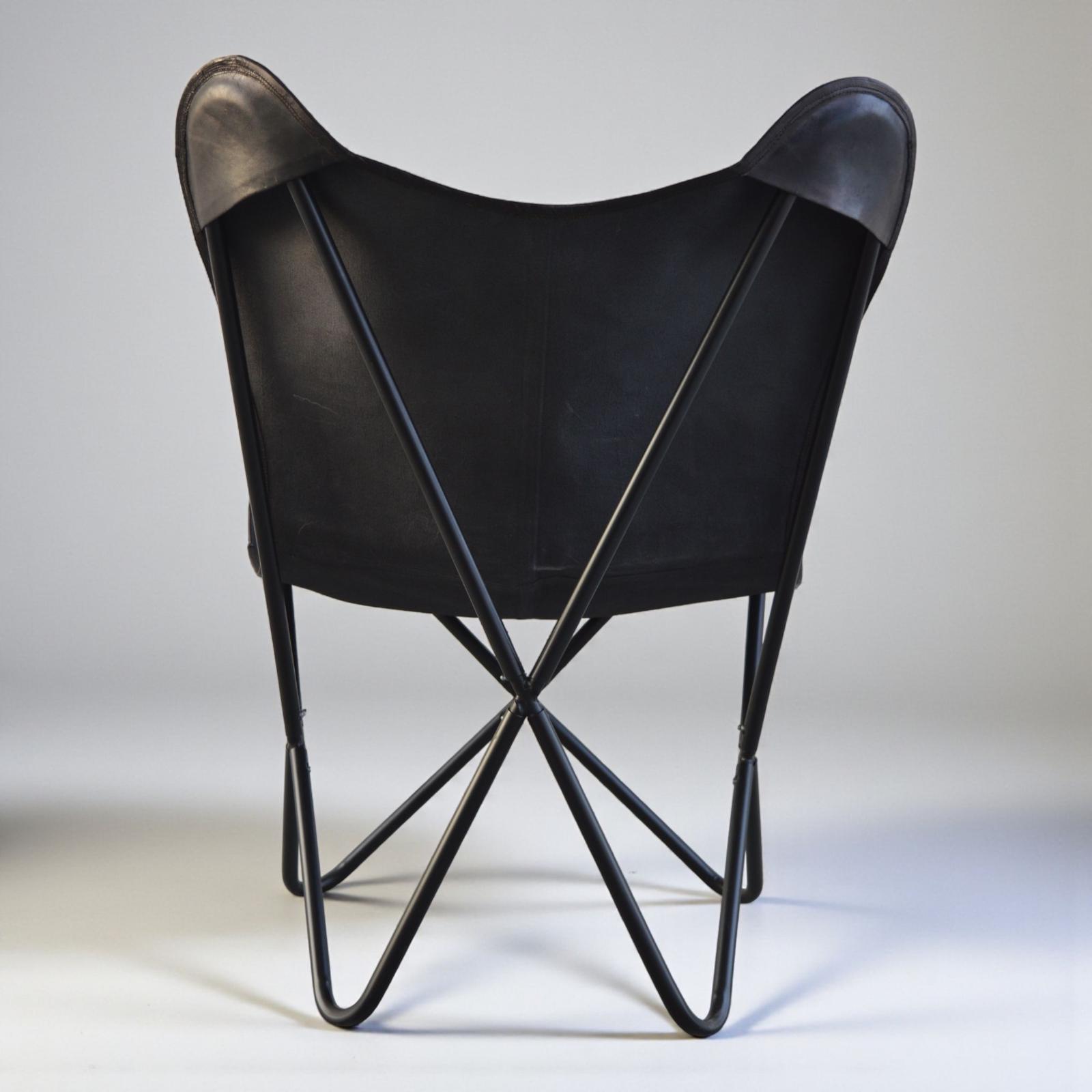 【大人気セール中】バタフライチェア 黒 レザー ブラックレザーバタフライチェア、ノックダウンスタンド : ホーム