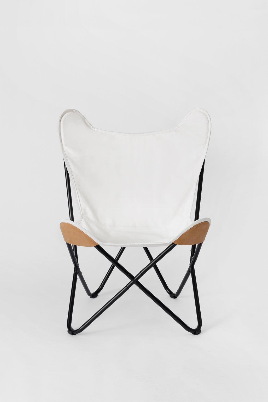 White Canvas Butterfly Chair: Folding Black Iron Frame
