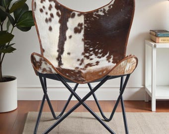 Leather Butterfly Chair: Black Iron Frame, Comfortable Accent Chair