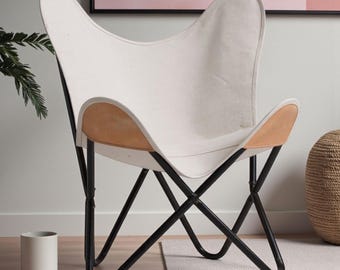 White Canvas Butterfly Chair : For Home/Living Room/Patio/Garden/Balcony/Camping