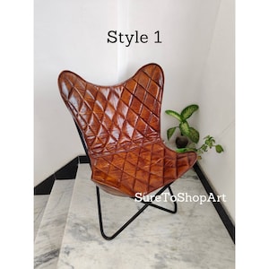 Leather Butterfly Chair, Brown Leather Butterfly Cover With Folding iron Frame, Replacement Butterfly Cover