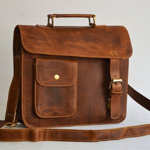 Besace en cuir, sac pour iPad en cuir personnalisé, sac à bandoulière marron rustique, sac à bandoulière en cuir unisexe