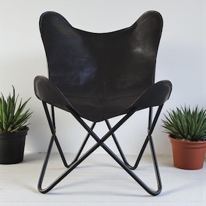 Black Leather Butterfly Chair , Knockdown Stand : Home & Living