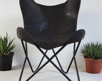 ブラックレザーのバタフライチェア - Etsy 日本