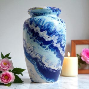 Blue Water Waves Cremation Urn for Human Ashes