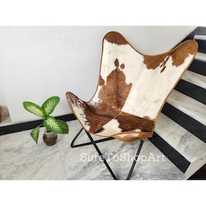 Leather Butterfly Chair, Stylish Décor Chair With Comfort Sitting ,Brown And White