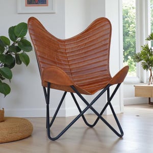 Brown Padded Leather Butterfly Chair : Home & Living Room Chair image 2