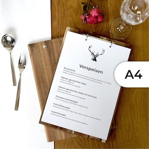 Menu A4 z litego drewna z mechanizmem segregatorowym, srebrne lub czarne