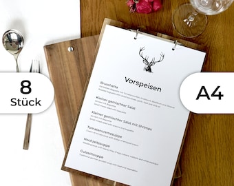 8x A4 menu made of solid wood with ring binder mechanism silver or black