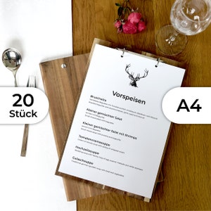 Menu A4 20x em madeira maciça com mecanismo de argolas prata ou preta