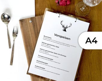 A4 menu made of solid wood with ring binder mechanism, silver or black (B-grade)