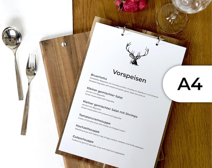 A4 menu made of solid wood with ring binder mechanism, silver or black (B-grade)