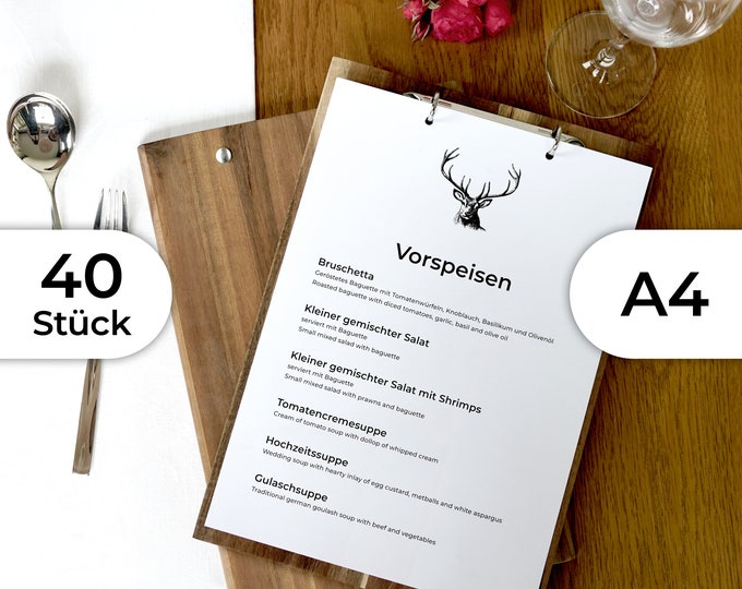 40x A4 menu made of solid wood with ring binder mechanism silver or black