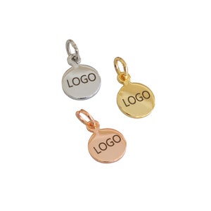 Logo inciso al laser personalizzato da 8 mm, etichetta con logo personalizzato, etichette per gioielli in metallo, ciondoli con logo per gioielli, etichette in ottone, accessori per etichette per gioielli