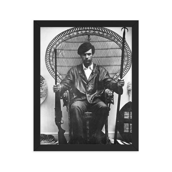 Huey P Newton Sitting of Wicker Chair Black Panther Party Framed