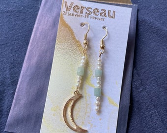 Aquarius Nacre and Aquamarine earrings / gold plated/ stone earrings/ natural stone jewel/ lithotherapy/woman gift