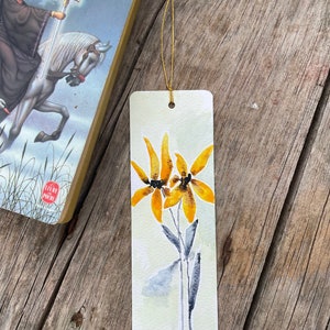 Segnalibro originale ad acquerello con fiori gialli, idea regalo per offrire un libro da leggere