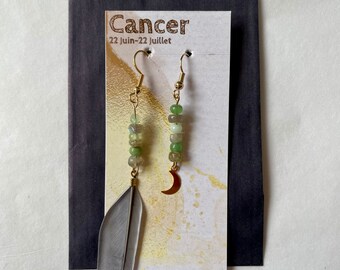Cancer chrysoprase gray moonstone earrings/ gold plated/ astrological sign/ lithotherapy/ women&#39;s gift