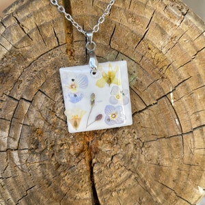 Blue yellow wild flower necklace women&#39;s gift Christmas gift idea