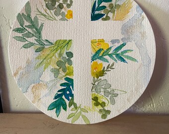Carte aquarelle croix feuilles carte de vœux catholique baptême mariage illustration carte cadeau à offrir