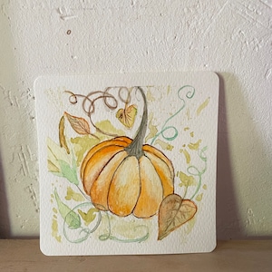 Carte aquarelle automne citrouille carte remerciement carte cadeau illustration à offrir